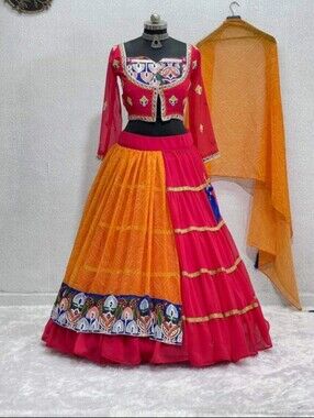 Navratri Garba Chaniya Choli | Vibrant Hot Pink and Orange